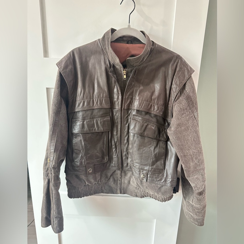 Vintage Celebration Leather Canvas Jacket Small 80’s Brown Grunge Streetwear
